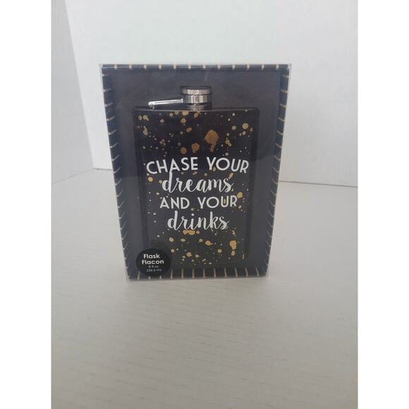 Chase your Dreams & Your Drinks Stainless Steel 8 fl. Oz Black New - Picture 2 of 3